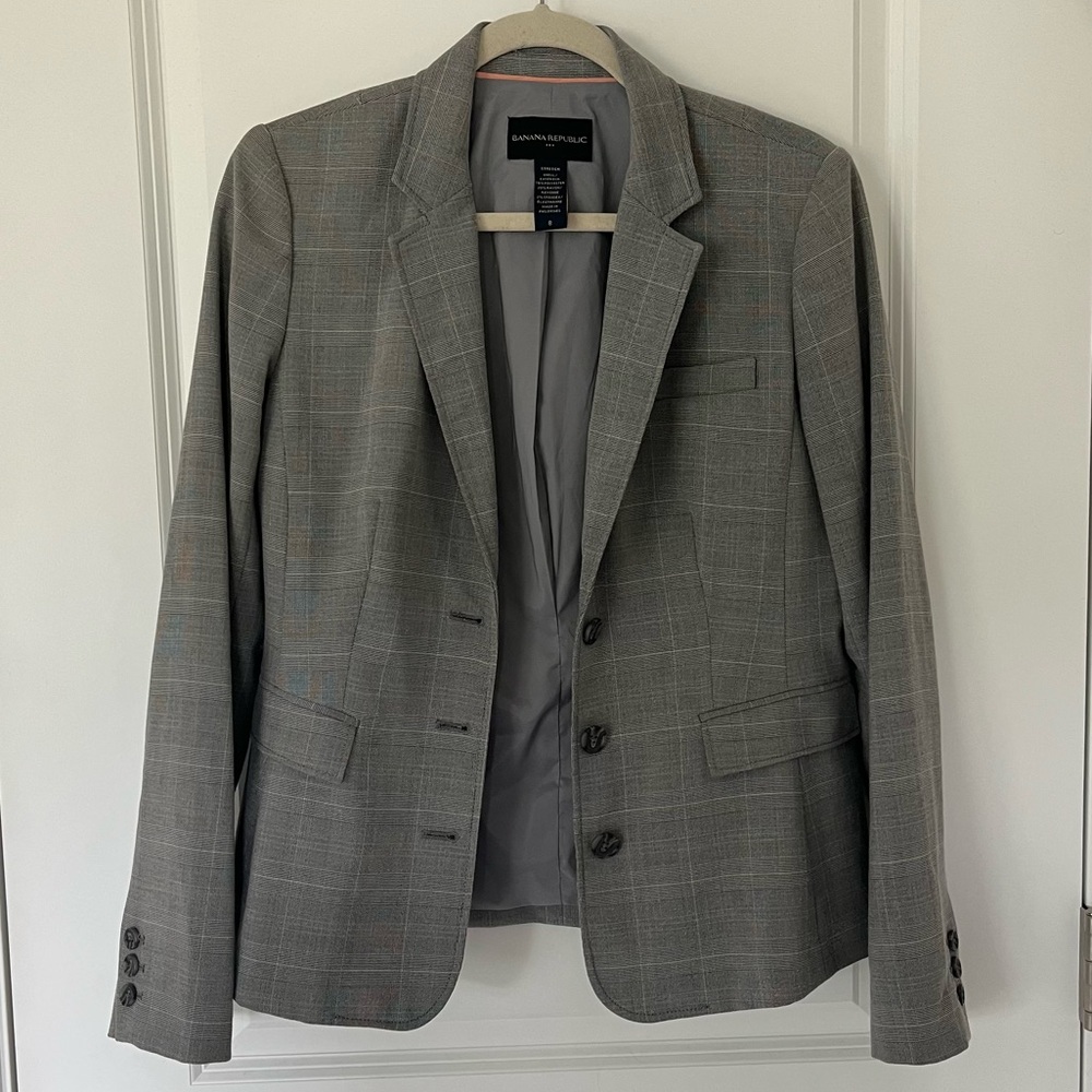 Banana Republic Gray Plaid Blazer Size 8